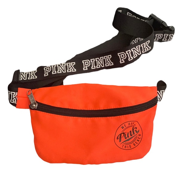 Pink "We Run This‎ Beach" Neon Orange Fanny Pack - Picture 1 of 7